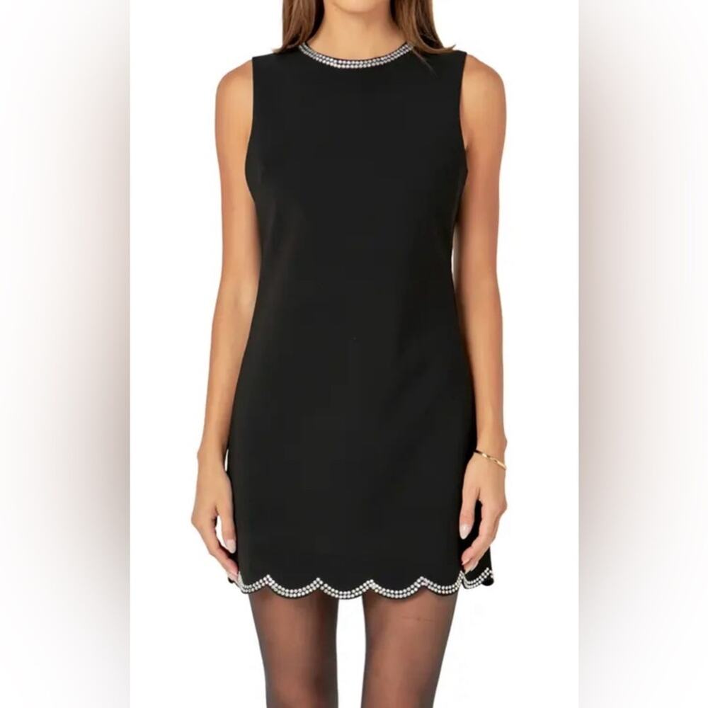 Tuckernuck English Factory Scallop Hotfix Mini Dress in Black Size S